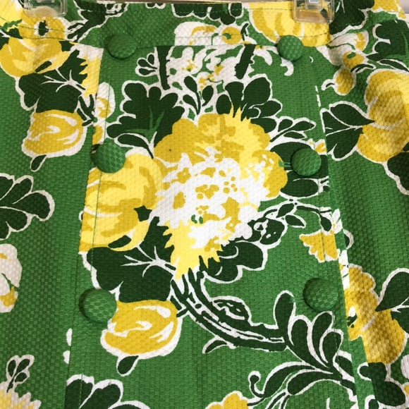 Talbots Kermit Green Yellow Cotton Floral A-Line Skirt Side Zip SZ 8 - Picture 2 of 8